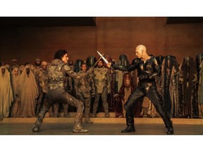 Timothee Chalamet, as Paul Atreides, battles Austin Butler, as Feyd-Rautha Harkonnen, in 'Dune: Part Two.'