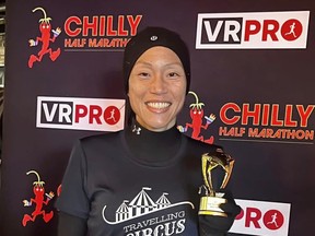Katrina Lee of the Running with Rick club recently won the master's division at the Frigid 10-kilometre road race in Burlington. Submitted