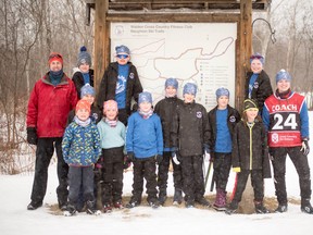 Megan Richardson, far right, launched the Walden junior race team in December. With the support of Erich Kerckhoff, far left, the team finished eighth of 15 teams at the recent Ontario Youth Championships.