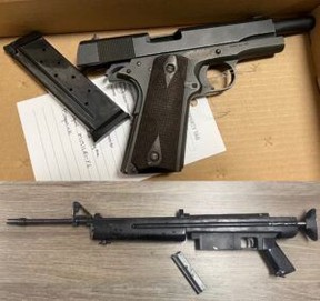 St. Thomas police seized two guns and more than $8,000 worth of drugs on Tuesday. Two men face charges. (St. Thomas police photo)