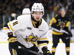 Sarnia Sting's Zach Filak plays against the Brantford Bulldogs at Progressive Auto Sales Arena in Sarnia, Ont., on Friday, Dec. 1, 2023. (Mark Malone/Postmedia Network)