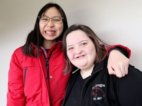 Jasmine Quirion, left, and Lydia Francis of John McGregor Secondary School are eager to take part in the 2024 Special Olympics Ontario School Championship Games. Photo taken in Chatham, Ont., on Wednesday, March 27, 2024. (Mark Malone/Chatham Daily News)