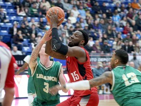 Sudbury Five forward JD Miller (15) competes against the Lebanon Leprechauns in BSL action at Sudbury Communuty Arena in Sudbury, Ontario on Saturday, March 30, 2024.