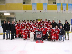 The Lambton Central Lancers won silver medals at the OFSAA boys hockey A/AA championship in the Whitby community of Brooklin Thursday. (Supplied)
