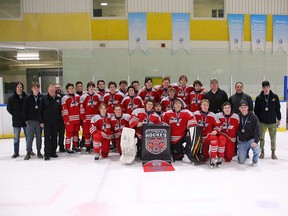 The Lambton Central Lancers won silver medals at the OFSAA boys hockey A/AA championship in Brooklin, Ont., on Thursday, March 21, 2024. (Supplied Photo)