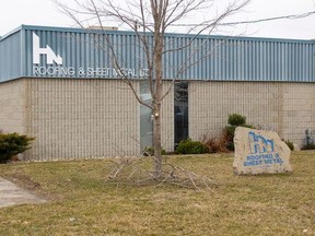 H&N Roofing & Sheet Metal on Bayview Crescent in east London is shown on March 6, 2024. Mike Hensen/The London Free Press