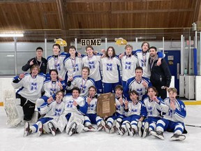 The St. Mary's Mustangs won the 2024 CWOSSA A/AA championship in a 5-2 win over Guelph's Bishop MacDonell Tuesday at the Langton and Area Arena in Langton, Ont. Photo supplied