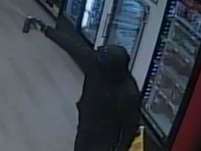 Slave Lake RCMP released photos of the robbery suspect who entered a liquor store at 12:08 a.m. on Mar. 14, 2024.