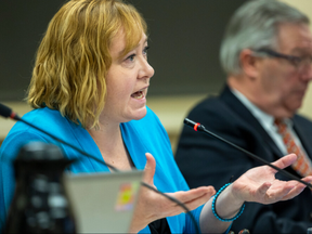 Woodstock city councillor Bernia Martin is shown during budget talks on March 21, 2024. (Mike Hensen/The London Free Press)