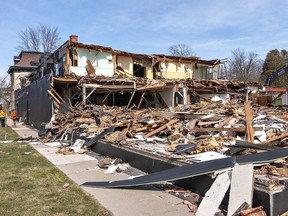 Demolition of buildings on Yeo and Willow streets in Paris was underway on Monday, March 25.