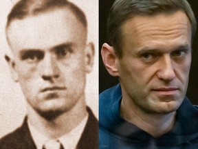 At left, Soviet Cold War defector Igor Gouzenko; at right, Russian opposition leader Alexei Navalny, who recently died in prison.