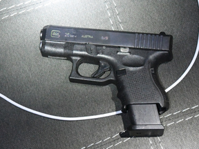 Ontario Provincial Police say this gun was among the weapons and $629,000 in drugs seized during raids in several communities, including London, on Feb. 28, 2024.