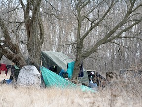 A large camp set up in Belle Park in Kingston, Ont., on Thursday, March 14, 2024.
