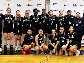 The Lambton Lions won silver medals at the Canadian Collegiate Athletic Association women's basketball championship in Lloydminster, Alta., on Saturday. (Lambton College via X)