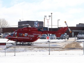 A STARS air ambulance helicopter landed at the Mayerthorpe Healthcare Centre in 2022. STARS completed 10 critical inter-facility transfers at the Mayerthorpe hospital in 2023 and had had two so far in 2024.