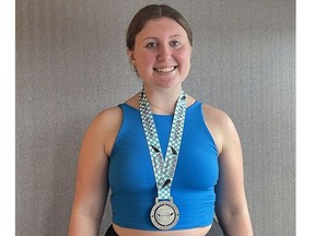 Emma Negri of Blenheim, Ont., won a bronze medal in the girls' weight throw at the 2024 New Balance Indoor Nationals track and field meet in Boston. (Supplied Photo)