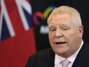 Premier Doug Ford speaks during a press conference in Milton, Ont., on Friday, March 8, 2024.