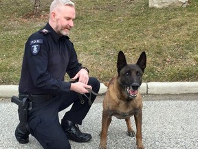 Windsor Police K9 unit service dog Vegas with handler Sgt. Rob Wilson at F.A. Tilston. VC Armoury, Dec, 30, 2019.