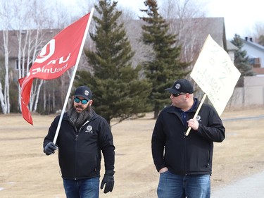 Unionized employees and their supporters take part in an information picket at the Elizabeth Centre, a 128-bed facility located in Val Caron, Ont. on Monday March 11, 2024. The union members are looking for a fair compensation. They have not had a wage increase in more than two years and their collective agreement has not been renewed since it expired in December 2022, according to Unifor Local 598.  The pickets will be held outside the home, between 1:30 p.m. and 3:30 p.m., every day this week until Friday. John Lappa/Sudbury Star/Postmedia Network