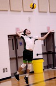 Tyrus Cuculick in action with the Nipissing Lakers men's volleyball team.