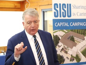 Campaign co-chair Gerry Lougheed Jr., of the Lougheed Foundation, makes a point at the launch of the SISU Sharing is Caring Capital Campaign at Finlandia Village in Sudbury, Ont. on Friday March 22, 2024. John Lappa/Sudbury Star/Postmedia Network