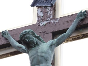 A depiction of the crucifixion of Jesus Christ at the Grotto of Our Lady of Lourdes in Sudbury, Ont