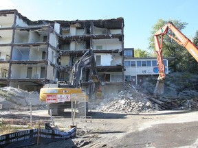 This file photo shows demolition of part of the former St. Joseph's Health Centre site on Paris Street in Sudbury. The rest of the hospital remains standing and many say it is now an eyesore.