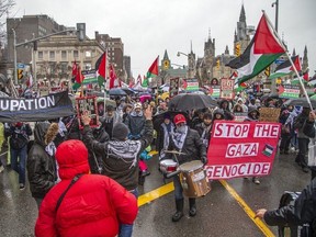 Thousands of Palestinian supporters protest on the streets of Ottawa, Saturday March 9, 2024.