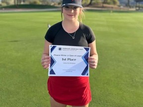 Shylee Kostiuk, first-place finisher in the Girl U13 Division of the Hurricane Junior Golf Tour, Jan. 27 to 28, 2024.
