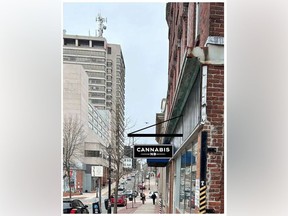 A design render shows a proposed sign outside of a Cannabis NB store planned for Germain Street in Saint John.