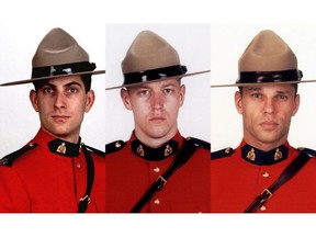 RCMP constables Douglas James Larche, left, Dave Ross, and Fabrice Gevaudan.