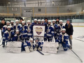 Players and staff from the Sudbury Lady Wolves U13 AA team pose for a photo.