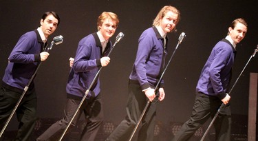 Stephen Gagnon-Ruscio, Ethan Heimonen, Leo Moore and Andrew Stuetz at a rehearsal for West End Theatre Project's production of Jersey Boys on Thursday, April 12, 2024 in Sault Ste. Marie, Ont. (BRIAN KELLY/THE SAULT STAR/POSTMEDIA NETWORK)