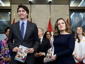 Prime Minister Justin Trudeau, Finance Minister Chrystia Freeland and cabinet ministers pose for a photo before the tabling of the federal budget on Parliament Hill in Ottawa, on Tuesday, April 16. JUSTIN TANG/THE CANADIAN PRESS/FILE