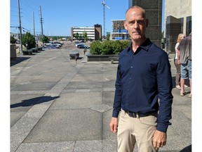 David West outside the Moncton courthouse in June 2022.