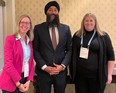 Chatham Coun. Alysson Storey, left, met with Ontario Minister of Transportation Prabmeet Sarkaria at the Good Roads conference in Toronto on Monday, along with Chatham-Kent's engineering director Marissa Mascaro. (Supplied)