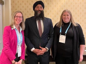 Chatham Coun.  Alysson Storey, left, meets with Ontario Minister of Transportation Prabmeet Sarkaria at the Good Roads conference in Toronto on Monday, along with Chatham-Kent's engineering director Marissa Mascaro.  (Supplied)