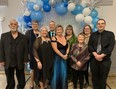 Wiarton Propeller Club board members gather at the club's 75th anniversary gala at The Meeting Place in Wiarton on Saturday, April 20, 2024. From left are Andy Mackey, Julianne Hull, Jackie Miller, Doug Briggs, Kim West-Briggs, Jann Carder-Glaubitz, Joanne Lancaster, Gayle Hall and Cody Thompson.