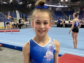 Julia Friesen was awarded bronze for vault, beam, bars and all around, and took home gold for her performance on the floor at provincials and she will be next competing at nationals. Photo supplied