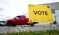 A vote sign is displayed outside a polling station during advanced voting in the Ontario provincial election in Carleton Place, Ont., on Tuesday, May 24, 2022. (THE CANADIAN PRESS/Sean Kilpatrick)