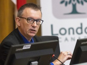 London deputy mayor Shawn Lewis is shown during a debate at London city hall on Monday, Jan. 8, 2024. (Mike Hensen/The London Free Press)