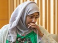 Maryam De Groef pauses as she talks to reporters on Thursday, April 18, 2024, about her daughter Zeynah, 9, who died a year ago of anaphylactic shock. De Groef said when she and her husband were asked by doctors about organ donation, their response was an “unwavering yes." (Mike Hensen/The London Free Press)