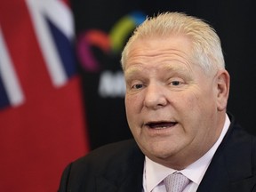 Ontario Premier Doug Ford speaks during a news conference in Milton, Ont., on Friday, March 8, 2024.