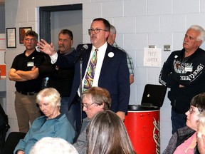 Chatham-Kent Mayor Darrin Canniff, who attended a public information meeting Thursday night in Dresden, called on residents across Chatham-Kent and Ontario to join in the fight against a proposed landfill and waste disposal site to be located less than a kilometre from Dresden. (Ellwood Shreve/Chatham Daily News)