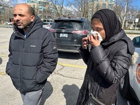 Idris Halai and his wife Rasheda speak on April 15, 2024 about their son, Amar, who tried to save his friend Mohammed off the shore of Ashbridges Bay. Mohammed drown Sunday afternoon and his body was pulled from the lake on Monday. (Jack Boland, Toronto Sun)