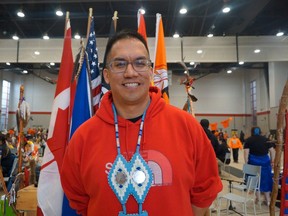 Randy Kakegamick at a powwow in March. As a singer, dancer, and drummer, he oftenparticipates in events, both Indigenous and non-Indigenous.