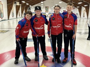 Carter Meyskens, left, Colin McKay, Simon Blunt and Nathan Chervinsky from the Sarnia Golf and Curling Club placed third overall in the U15 open division on the 2023-24 Junior Slam Series. (Submitted Photo)