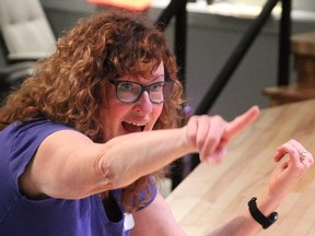 Holly Wenning with Stars 21-plus gives stage directions at a rehearsal April 6, 2024, at the Sarnia Library Theatre.