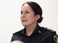 Sarnia Police Deputy Chief Julie Craddock speaks to the service's board April 25, 2024. (Tyler Kula/ The Observer)