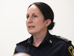 Sarnia Police Deputy Chief Julie Craddock speaks to the service's board April 25, 2024.